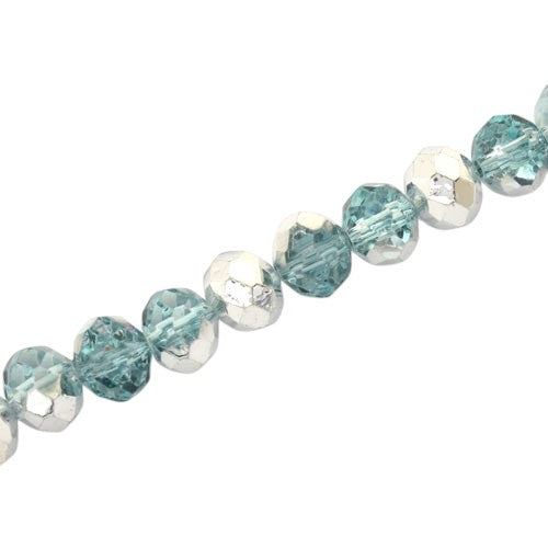 10 X 8 MM CRYSTAL RONDELLE BEADS LIGHT AQUA METALLIC SILVER - 72 PCS