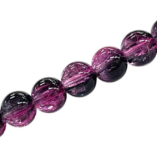 10 MM ROUND GLASS CRACKLE BEADS PINK / BLACK - 80 PCS