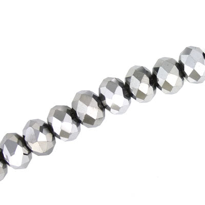 10 X 8 MM CRYSTAL RONDELLE BEADS METALLIC SILVER - APPROX 72 / PCS