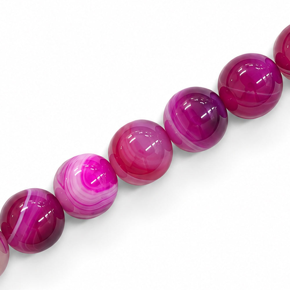 Agate Dark Pink Beads 12mm Round Dyed – Approx 33pcs