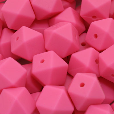 14 MM HEXAGON SILICONE BEADS BRIGHT PINK - 4 PCS