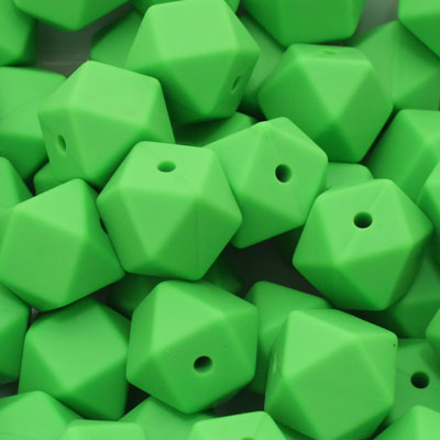 14 MM HEXAGON SILICONE BEADS LIME GREEN - 4 PCS