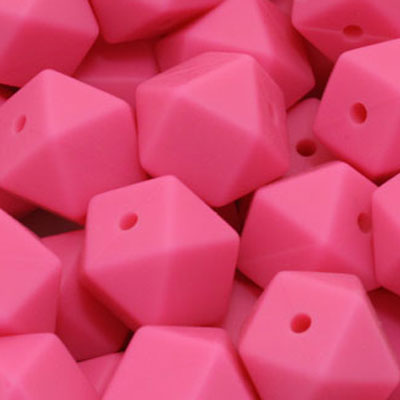 18 MM HEXAGON SILICONE BEADS BRIGHT PINK - 3 PCS