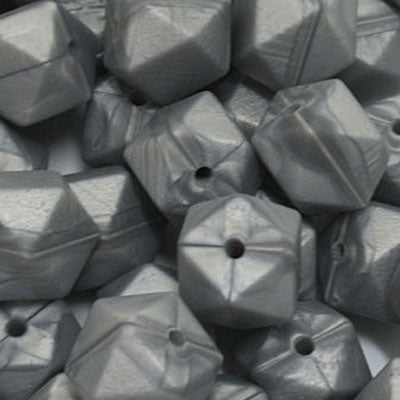 18 MM HEXAGON SILICONE BEADS GREY SWIRL - 3 PCS