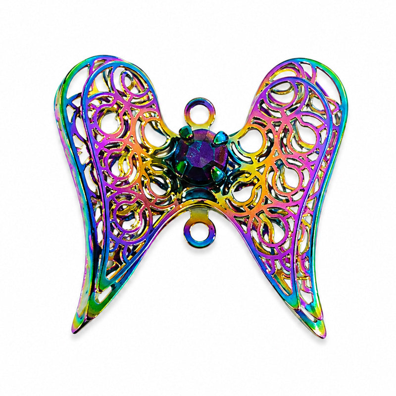 3D 22 MM RAINBOW FILIGREE ANGEL WINGS CONNECTOR - 2PC