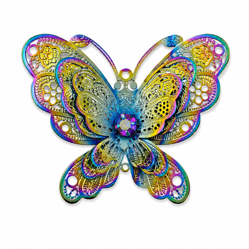 3D 38 MM RAINBOW FILIGREE BUTTERFLY CONNECTOR - 1PC