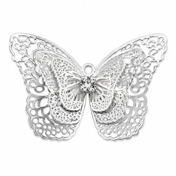 3D 28 MM SILVER FILIGREE BUTTERFLY CHARM - 2PC