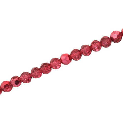 4MM FACETED ROUND BEADS - APPROX 88/PCS - CRYSTAL / METALLIC CRANBERRY