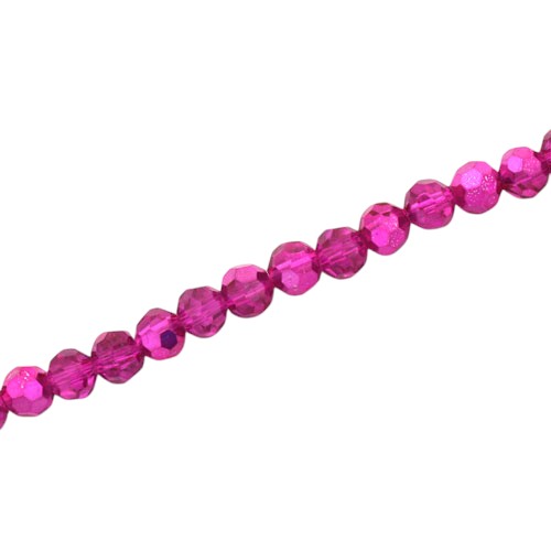 4MM FACETED ROUND BEADS - APPROX 88/PCS - CRYSTAL / METALLIC HOT PINK