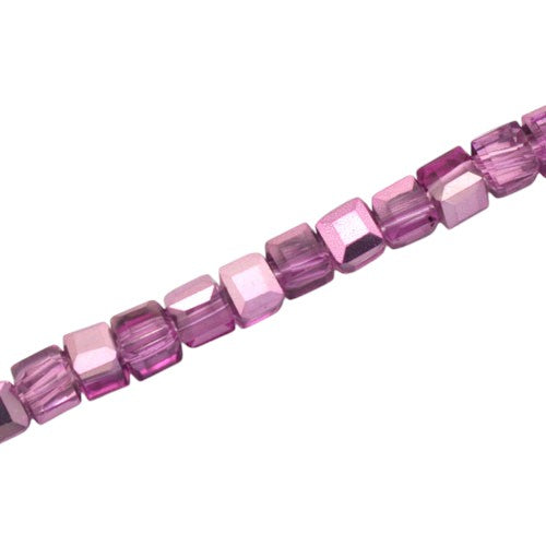 4 MM CUBE BEADS APPROX 98 PCS / CRYSTAL METALLIC PINK