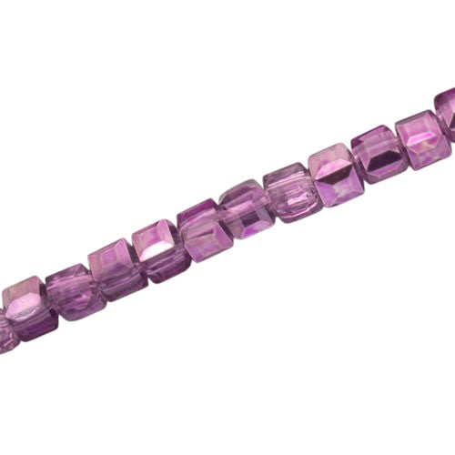 4 MM CUBE BEADS APPROX 98 PCS / CRYSTAL METALLIC PURPLE