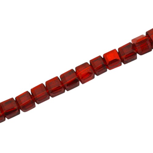4 MM CUBE BEADS APPROX 98 PCS / CRYSTAL METALLIC RED