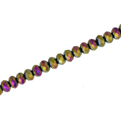 4 X 3 MM CRYSTAL RONDELLE BEADS METALLIC RAINBOW - APPROX 140 / PCS