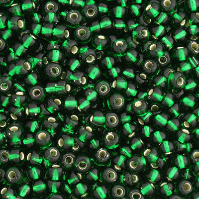 #6/0 ROCAILLES - APPROX 40G - SILVER LINED GREEN
