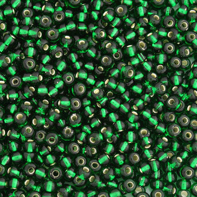 #8/0 ROCAILLES - APPROX 40G - SILVER LINED GREEN