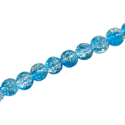 6 MM ROUND GLASS CRACKLE BEADS AQUA / CLEAR - 130 PCS