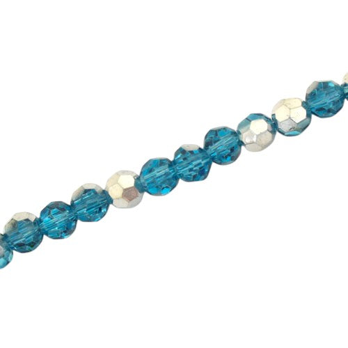 6MM FACETED ROUND BEADS - APPROX 95/PCS - AQUA / SILVER