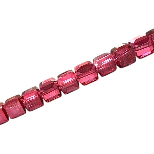 6 MM CUBE BEADS APPROX 48 PCS / CRYSTAL METALLIC CRANBERRY