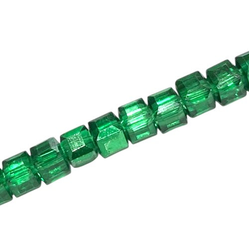 6 MM CUBE BEADS APPROX 48 PCS / CRYSTAL METALLIC GREEN