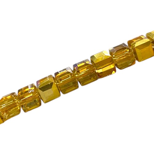 6 MM CUBE BEADS APPROX 48 PCS / CRYSTAL METALLIC GOLD