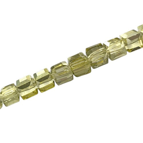 6 MM CUBE BEADS APPROX 48 PCS / CRYSTAL METALLIC OLIVE