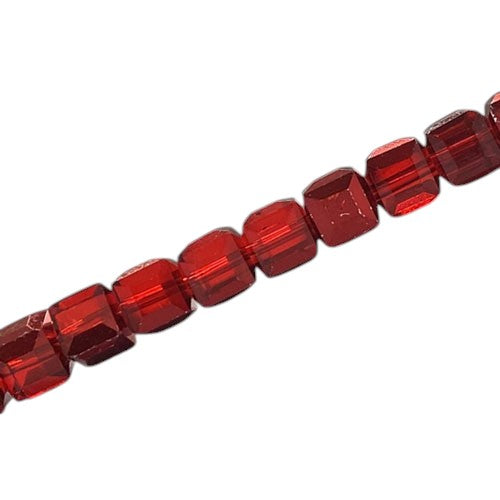 6 MM CUBE BEADS APPROX 48 PCS / CRYSTAL METALLIC RED