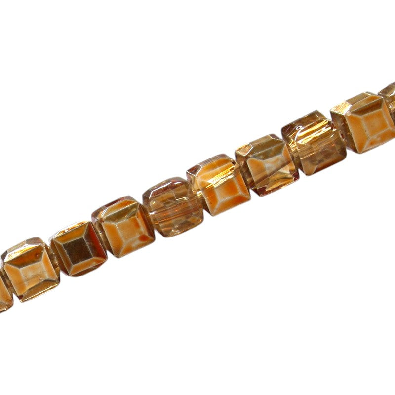 6 MM CUBE BEADS APPROX 100 PCS / CRYSTAL METALLIC COPPER
