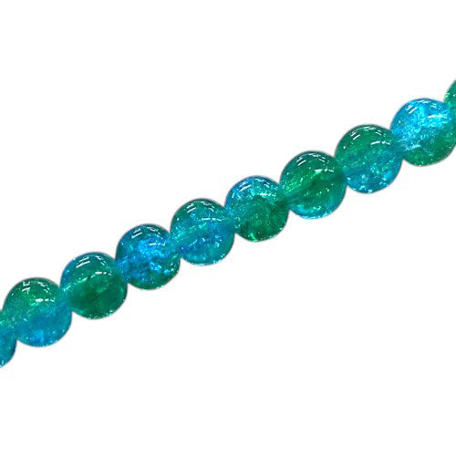 6 MM ROUND GLASS CRACKLE BEADS AQUA / GREEN - 130 PCS