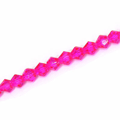 6MM CRYSTAL BI-CONE STRANDS - APPROX 47 PCS - HOT PINK