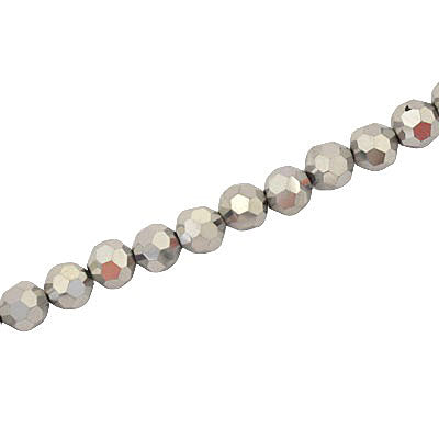 6MM FACETED ROUND CRYSTAL BEADS - APPROX 98/PCS - METALLIC SILVER