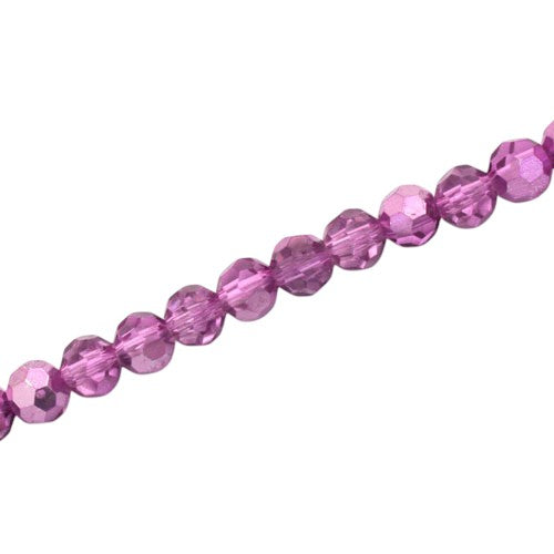 6MM FACETED ROUND BEADS - APPROX 95/PCS - CRYSTAL / METALLIC PINK