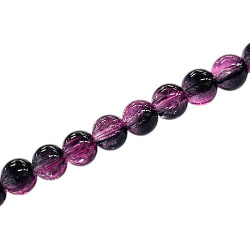6 MM ROUND GLASS CRACKLE BEADS PINK / BLACK - 130 PCS
