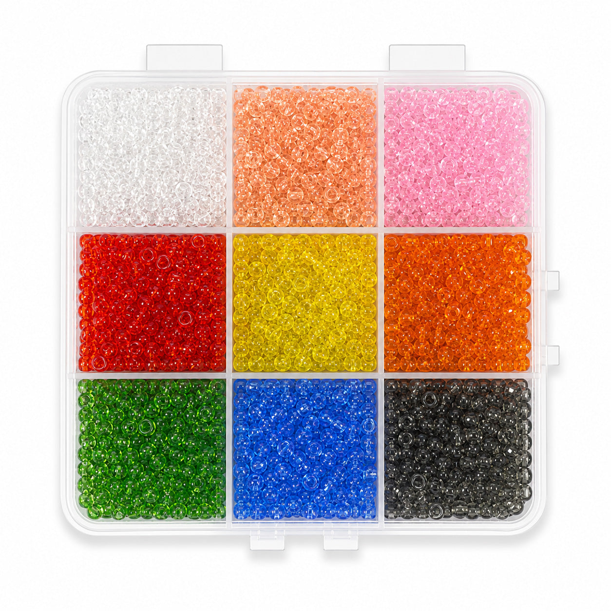 #6/0 Transparent Seed Bead Assortment – 9 Colours – 170g Storage Box