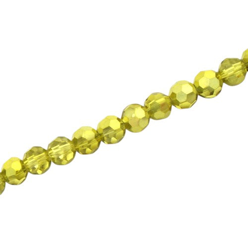 6MM FACETED ROUND BEADS - APPROX 95/PCS - CRYSTAL / METALLIC YELLOW