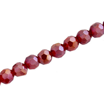 8MM FACETED ROUND CRYSTAL BEADS - APPROX 72/PCS - DARK RED AB