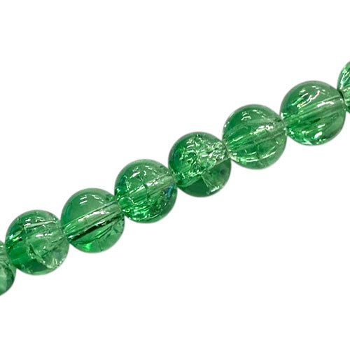 8 MM ROUND GLASS CRACKLE BEADS GREEN - 98 PCS