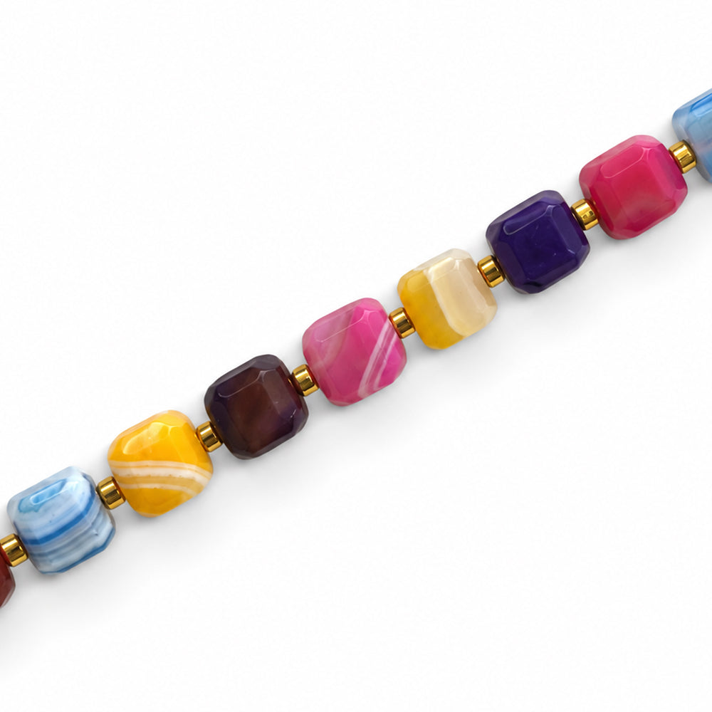 Agate Mix Colours 8mm Cube Dyed - Approx 40pcs