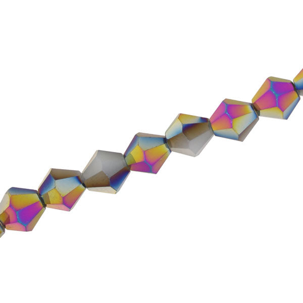 8MM CRYSTAL BI-CONE STRANDS - APPROX 40 / PCS - SMOKEY WHITE / METALIC VITRAIL