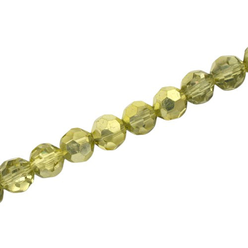 8MM FACETED ROUND BEADS - APPROX 65/PCS - CRYSTAL / METALLIC OLIVE