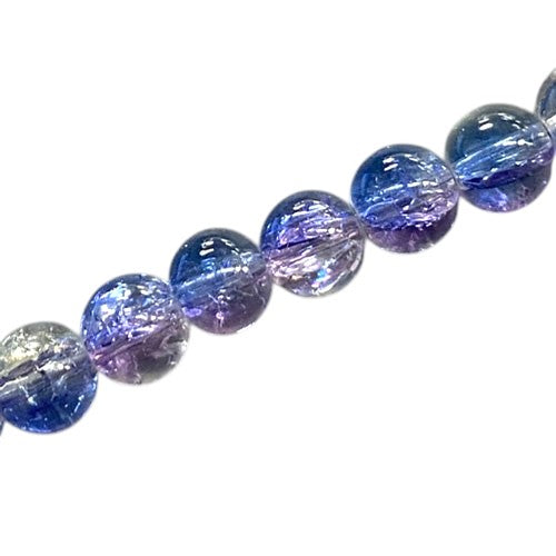8 MM ROUND GLASS CRACKLE BEADS BLUE / PINK / CLEAR - 98 PCS