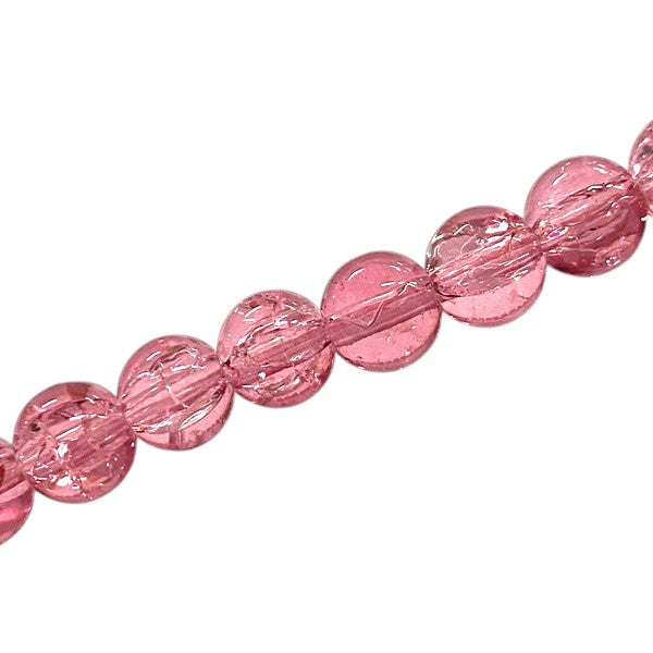8 MM ROUND GLASS CRACKLE BEADS ROSE PINK - 98 PCS