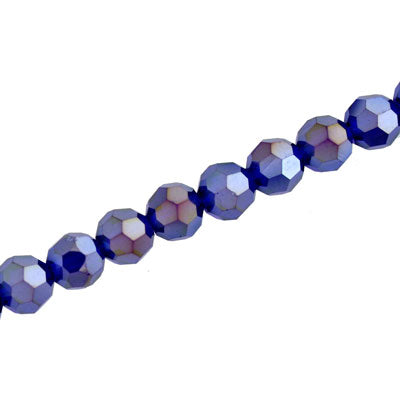 8MM FACETED ROUND CRYSTAL BEADS - APPROX 72/PCS - ROYAL BLUE AB