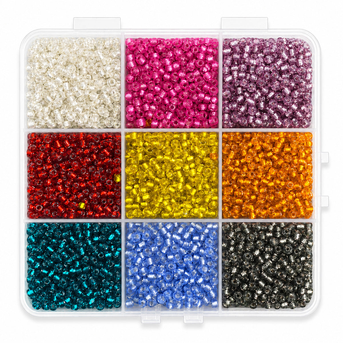 #8/0 Silver Lined Seed Bead Assortment – 9 Colours – 170g Storage Box