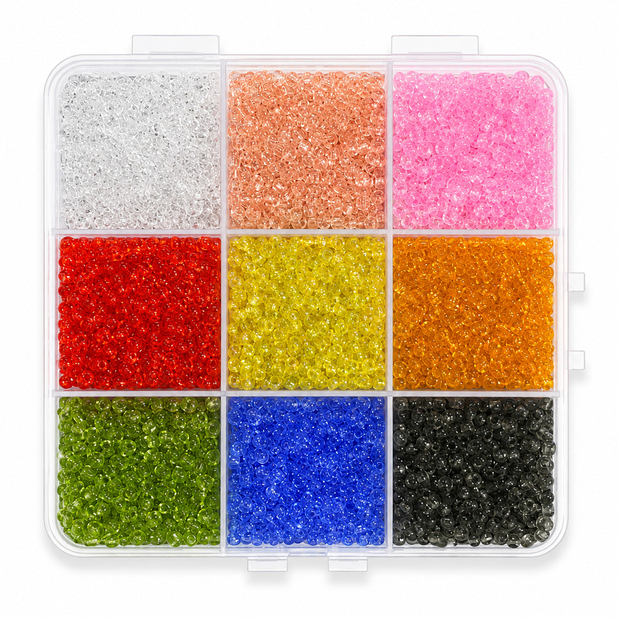#8/0 Transparent Seed Bead Assortment – 9 Colours – 170g Storage Box