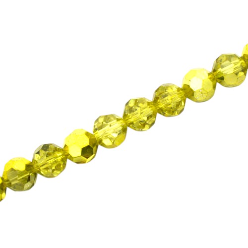 8MM FACETED ROUND BEADS - APPROX 65/PCS - CRYSTAL / METALLIC YELLOW
