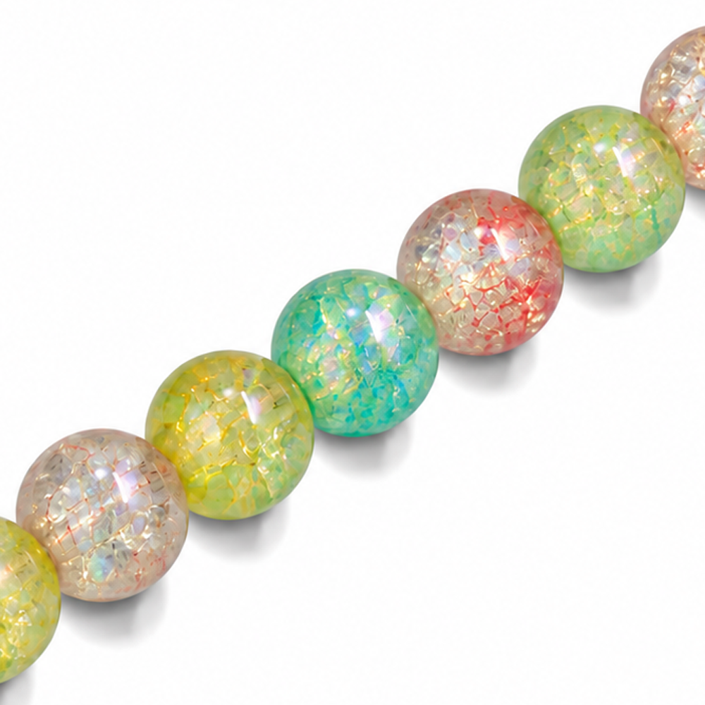 10mm Round Glass Crackle Beads Mixed Colours Iridescent - Approx. 40pcs