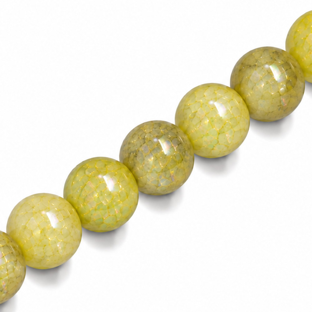 10mm Round Glass Crackle Beads Khaki - Approx. 40pcs