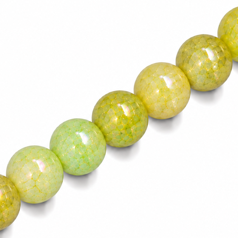 10mm Round Glass Crackle Beads Leaf Green - Approx. 40pcs