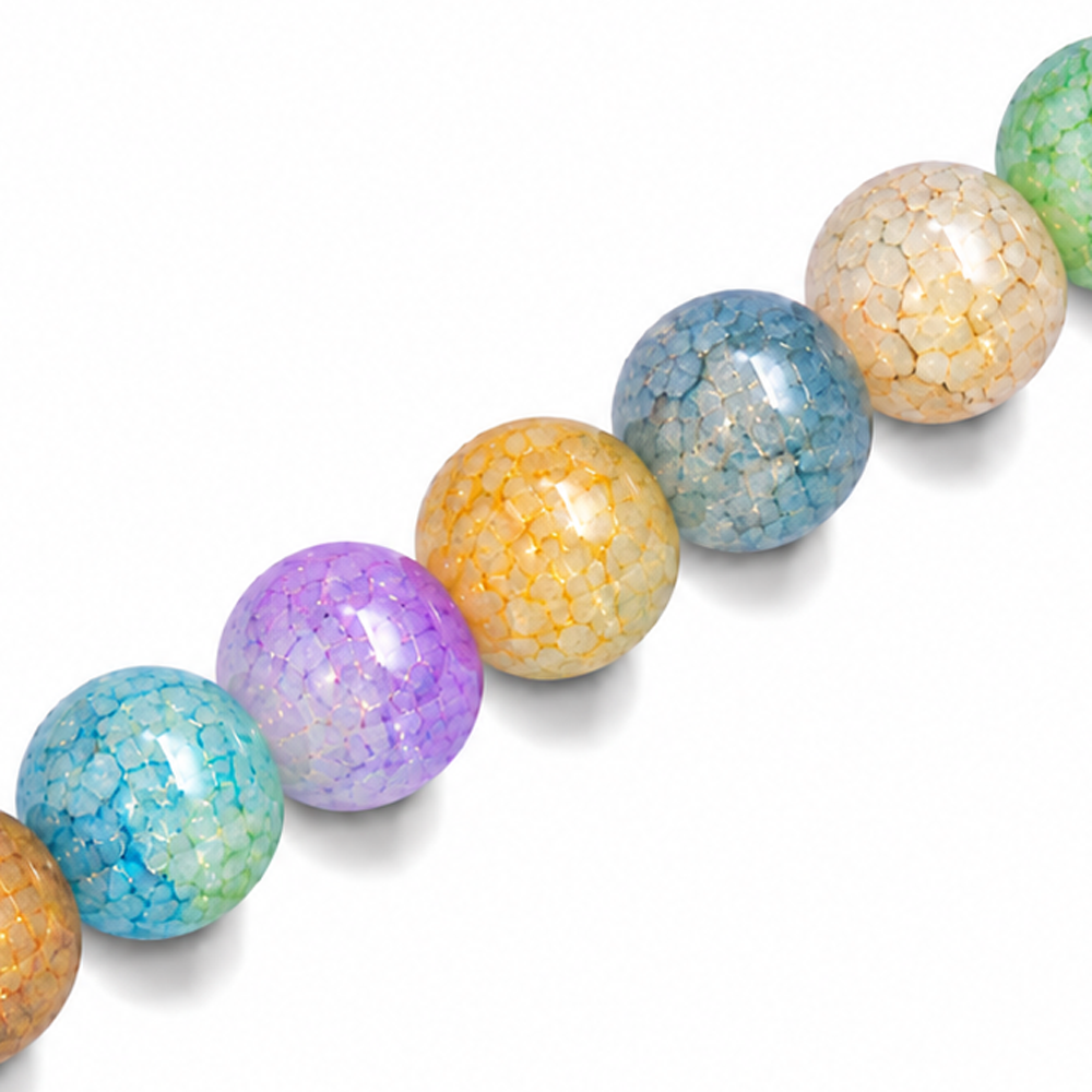 10mm Round Glass Crackle Beads Mixed Colours Marbled - Approx. 40pcs
