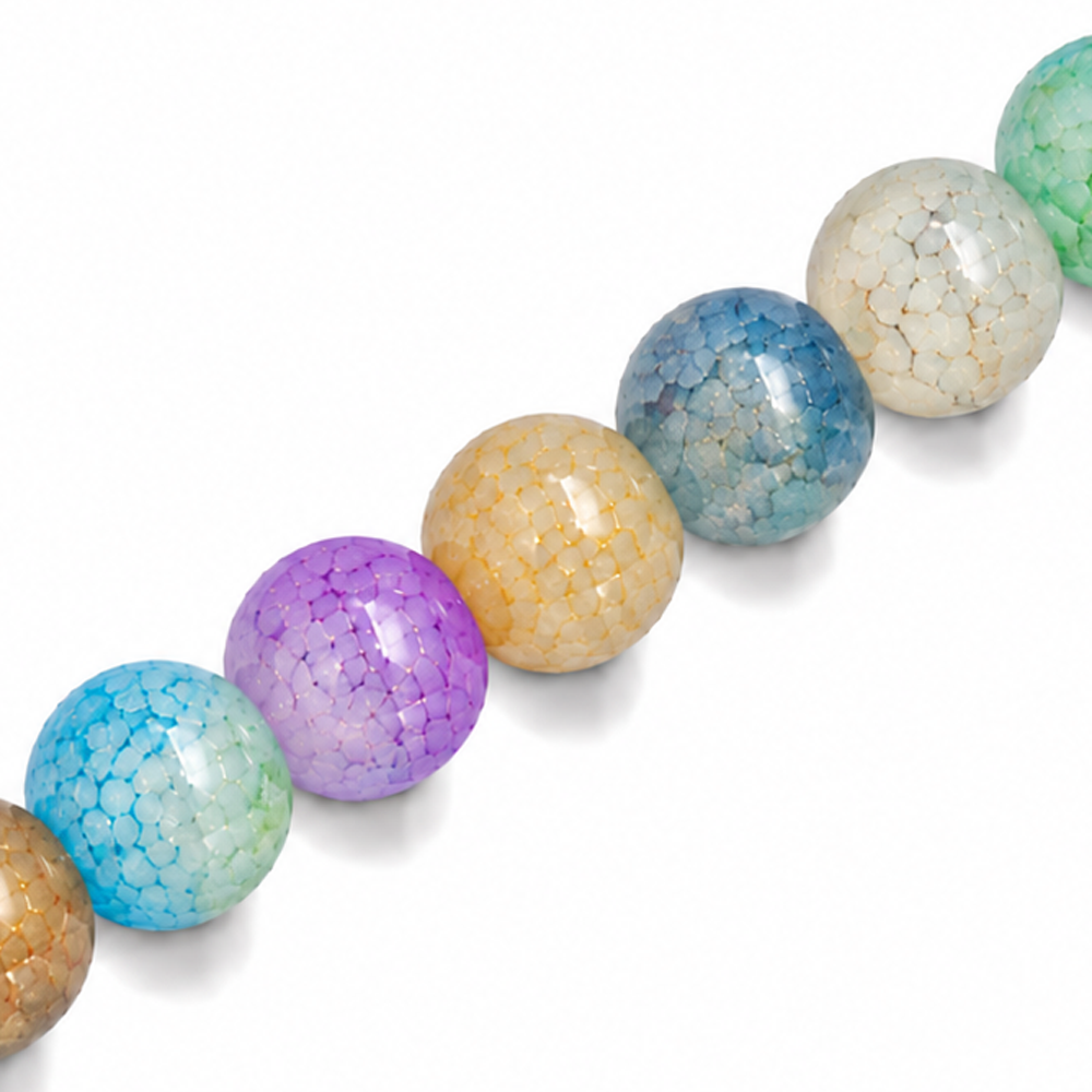 10mm Round Glass Crackle Beads Mixed Colours Pastel Marbled - Approx. 40pcs